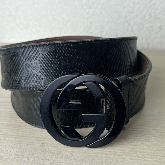Gucci Men’s Belt Size 85 - 34 GG Supreme & Interlocking G Logo Black - Picture 1 of 17
